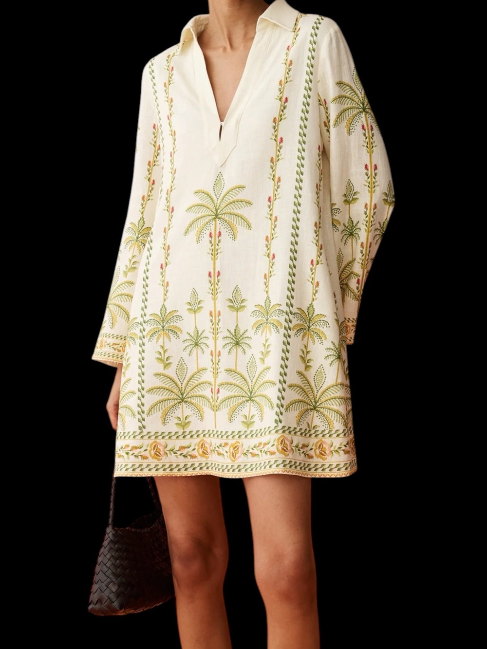 Anaya Few Moda Francisca Linen Dress Mini Palm Trees Print NWT
